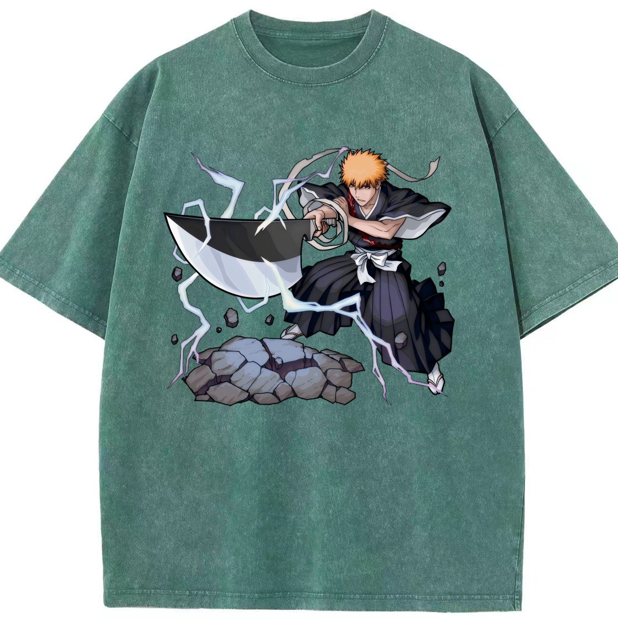 （画像用） ブリーチ 黒崎一護（くろさき いちご）BLEACH Kurosaki Ichigo 綿100% ヴィンテージ風 半袖Tシャツ（フロントプリント）